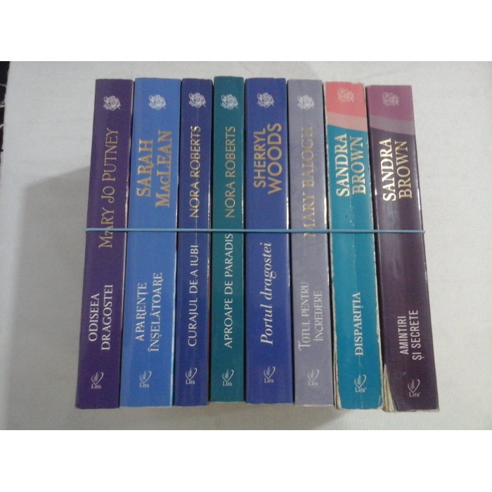    8 romane din colectia CARTI  ROMANTICE: MARY JO PUTNEY (1 roman); SARAH MacLEAN (1 roman);  NORA  ROBERTS (2 romane); SHERRYL  WOODS (1 roman); MARY  BALOGH (1 roman); SANDRA  BROWN (2 romane)    
